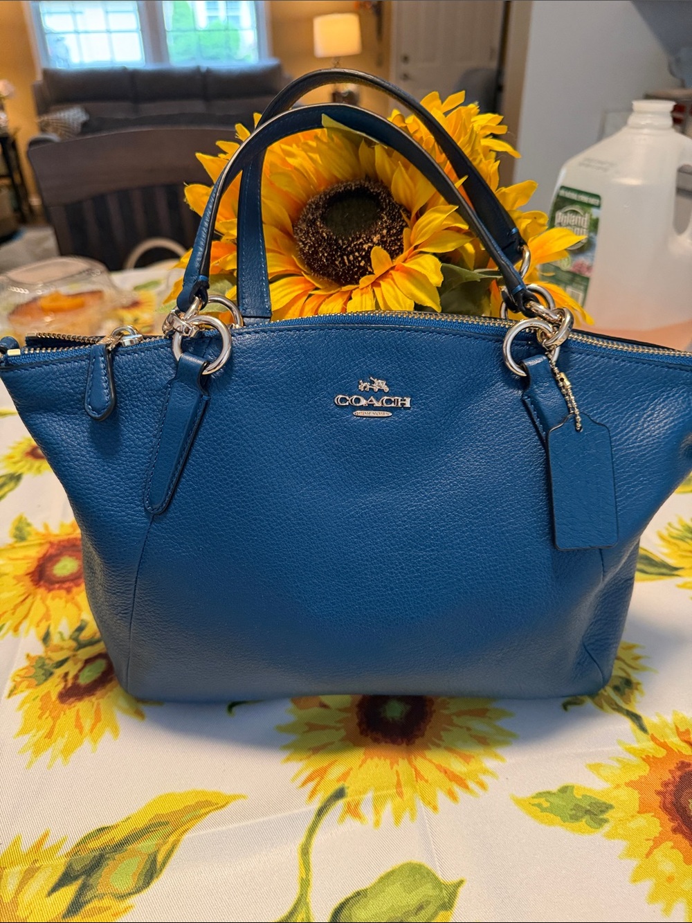 Coach Blue Pebbled Leather Satchel with Gold Hardware